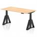 This image showcases a modern and versatile office desk with a maple top and black leg, featuring a dynamic sit-stand and height adjustable design. The 1600 x 800mm size makes it perfect for any office space. The Piste Foot adds a stylish touch to this functional piece of furniture.