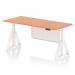 The photo shows a sleek and modern dynamic sit stand desk with a beech top and white steel modesty panel. The desk is 1800 x 800mm in size and features height adjustable capabilities. The white leg and piste foot adds a touch of elegance to the overall design. Its the perfect addition to any professional office space.