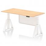 This office desk has a dynamic design, with a stylish maple top and white steel legs. It also features a height adjustable function, allowing for comfortable sitting or standing positions. The white steel modesty panel and piste foot add a modern touch to the overall look.