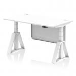 The dynamic sit stand and height adjustable desk is a modern and versatile office furniture piece. The 1400 x 800mm white top is supported by white legs and a matching steel modesty panel for a clean and sleek look. Cable ports and a piste foot add functionality and convenience to this ergonomic desk.