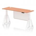 This desk is a sleek and functional addition to any office space. The beech top and white steel legs create a modern aesthetic, while the adjustable height feature allows for comfortable sitting and standing positions. The steel modesty panel and cable ports add to the desks clean and organized appearance. Perfect for a dynamic and productive work environment.