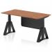 This image features a sleek and modern dynamic sit-stand desk with adjustable height and a beautiful walnut top. The black legs and steel modesty panel add a touch of sophistication. The piste foot completes the ergonomic design of this 1600 x 800mm desk.