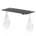 This photo features a sleek, modern air 1800 x 800mm height adjustable office desk, with a black top and white leg. The desk includes cable ports and a piste foot for added convenience.