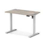 Air Lite 1000 x 600mm Height Adjustable Office Desk Grey Oak Top Cable Ports Silver Leg HA03840