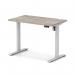 Air Lite 1000 x 600mm Height Adjustable Office Desk Grey Oak Top Cable Ports Silver Leg HA03840
