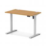 Air Lite 1000 x 600mm Height Adjustable Office Desk Oak Top Cable Ports Silver Leg HA03842