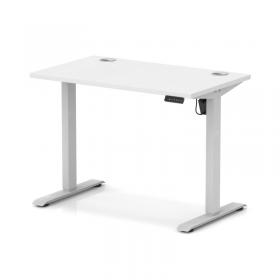 Air Lite 1000 x 600mm Height Adjustable Office Desk White Top Cable Ports Silver Leg HA03843