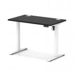 Air Lite 1000 x 600mm Height Adjustable Office Desk Black Top Cable Ports White Leg HA03846