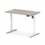 Air Lite 1000 x 600mm Height Adjustable Office Desk Grey Oak Top Cable Ports White Leg HA03847