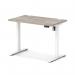 Air Lite 1000 x 600mm Height Adjustable Office Desk Grey Oak Top Cable Ports White Leg HA03847