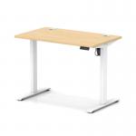 Air Lite 1000 x 600mm Height Adjustable Office Desk Maple Top Cable Ports White Leg HA03848