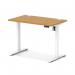 Air Lite 1000 x 600mm Height Adjustable Office Desk Oak Top Cable Ports White Leg HA03849