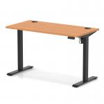 Air Lite 1200 x 600mm Height Adjustable Office Desk Beech Top Cable Ports Black Leg HA03852