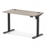 Air Lite 1200 x 600mm Height Adjustable Office Desk Grey Oak Top Cable Ports Black Leg HA03854