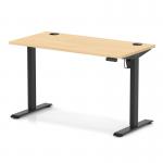 Air Lite 1200 x 600mm Height Adjustable Office Desk Maple Top Cable Ports Black Leg HA03855
