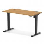 Air Lite 1200 x 600mm Height Adjustable Office Desk Oak Top Cable Ports Black Leg HA03856