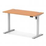 Air Lite 1200 x 600mm Height Adjustable Office Desk Beech Top Cable Ports Silver Leg HA03859