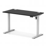 Air Lite 1200 x 600mm Height Adjustable Office Desk Black Top Cable Ports Silver Leg HA03860