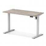 Air Lite 1200 x 600mm Height Adjustable Office Desk Grey Oak Top Cable Ports Silver Leg HA03861