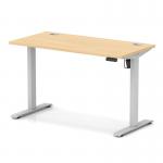 Air Lite 1200 x 600mm Height Adjustable Office Desk Maple Top Cable Ports Silver Leg HA03862