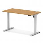 Air Lite 1200 x 600mm Height Adjustable Office Desk Oak Top Cable Ports Silver Leg HA03863