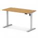 Air Lite 1200 x 600mm Height Adjustable Office Desk Oak Top Cable Ports Silver Leg HA03863