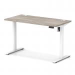 Air Lite 1200 x 600mm Height Adjustable Office Desk Grey Oak Top Cable Ports White Leg HA03868