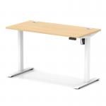 Air Lite 1200 x 600mm Height Adjustable Office Desk Maple Top Cable Ports White Leg HA03869