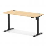 Air Lite 1400 x 600mm Height Adjustable Office Desk Maple Top Cable Ports Black Leg HA03876