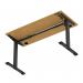 Air Lite 1400 x 600mm Height Adjustable Office Desk Oak Top Cable Ports Black Leg HA03877