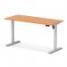 Air Lite 1400 x 600mm Height Adjustable Office Desk Beech Top Cable Ports Silver Leg HA03880