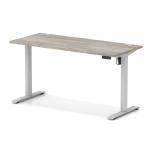 Air Lite 1400 x 600mm Height Adjustable Office Desk Grey Oak Top Cable Ports Silver Leg HA03882