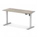 Air Lite 1400 x 600mm Height Adjustable Office Desk Grey Oak Top Cable Ports Silver Leg HA03882