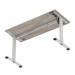 Air Lite 1400 x 600mm Height Adjustable Office Desk Grey Oak Top Cable Ports Silver Leg HA03882