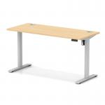 Air Lite 1400 x 600mm Height Adjustable Office Desk Maple Top Cable Ports Silver Leg HA03883