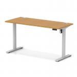 Air Lite 1400 x 600mm Height Adjustable Office Desk Oak Top Cable Ports Silver Leg HA03884