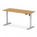 Air Lite 1400 x 600mm Height Adjustable Office Desk Oak Top Cable Ports Silver Leg HA03884