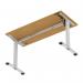 Air Lite 1400 x 600mm Height Adjustable Office Desk Oak Top Cable Ports Silver Leg HA03884