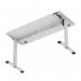 Air Lite 1400 x 600mm Height Adjustable Office Desk White Top Cable Ports Silver Leg HA03885