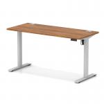 Air Lite 1400 x 600mm Height Adjustable Office Desk Walnut Top Cable Ports Silver Leg HA03886