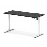Air Lite 1400 x 600mm Height Adjustable Office Desk Black Top Cable Ports White Leg HA03888