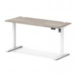 Air Lite 1400 x 600mm Height Adjustable Office Desk Grey Oak Top Cable Ports White Leg HA03889
