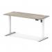 Air Lite 1400 x 600mm Height Adjustable Office Desk Grey Oak Top Cable Ports White Leg HA03889