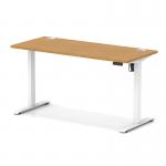 Air Lite 1400 x 600mm Height Adjustable Office Desk Oak Top Cable Ports White Leg HA03891