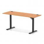 Air Lite 1600 x 600mm Height Adjustable Office Desk Beech Top Cable Ports Black Leg HA03894