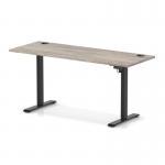 Air Lite 1600 x 600mm Height Adjustable Office Desk Grey Oak Top Cable Ports Black Leg HA03896