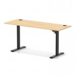 Air Lite 1600 x 600mm Height Adjustable Office Desk Maple Top Cable Ports Black Leg HA03897