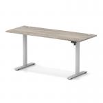 Air Lite 1600 x 600mm Height Adjustable Office Desk Grey Oak Top Cable Ports Silver Leg HA03903