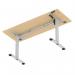Air Lite 1600 x 600mm Height Adjustable Office Desk Maple Top Cable Ports Silver Leg HA03904