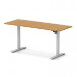 Air Lite 1600 x 600mm Height Adjustable Office Desk Oak Top Cable Ports Silver Leg HA03905